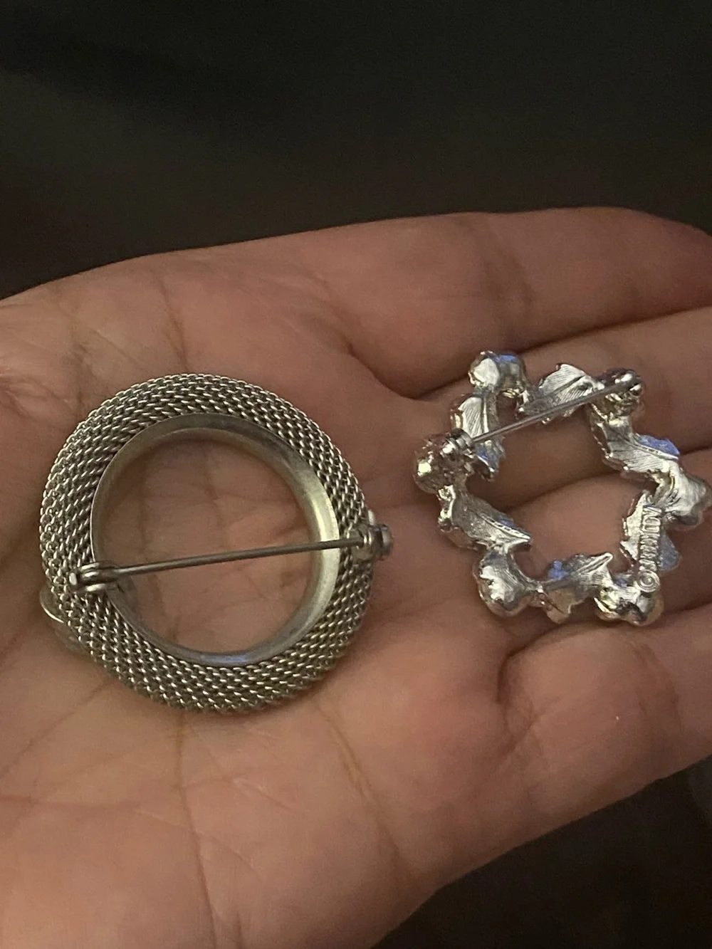 2 Vintage Brooch Sarah Coventry Antique Rose wreath & Modernist Mesh Wreath